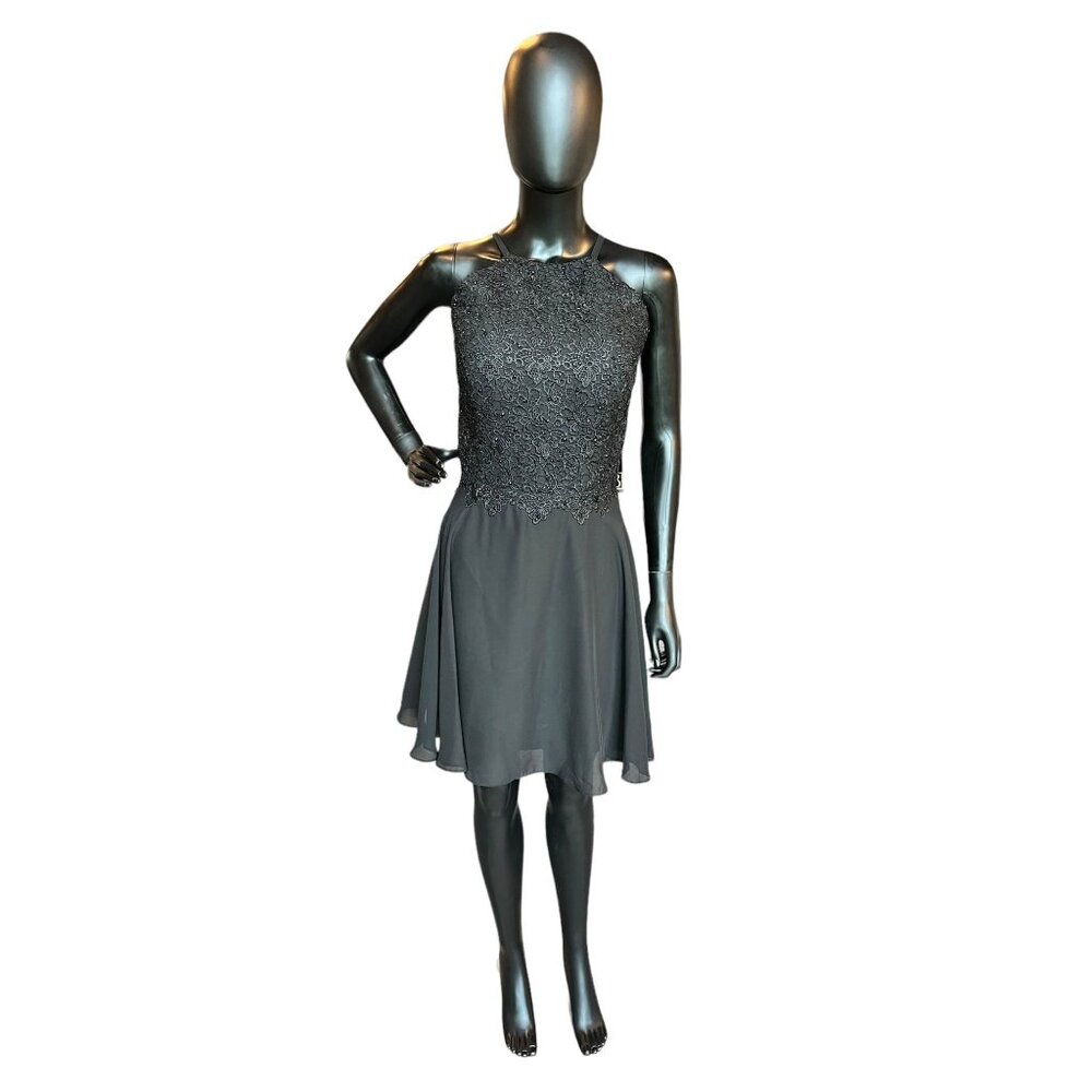 HOMECOMING - Black Halter Short Chiffon Mid-Length Dress